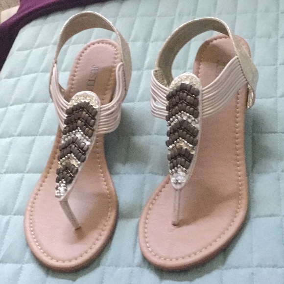 Justfab Shoes Casual Sandals With Bead Decoration On Top Poshmark
